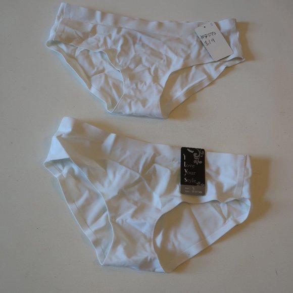NWT WOMENS 2PC I LOVE YOUR STYLE WHITE BIKINI BRIEF PANTIES SZ S - Picture 1 of 5